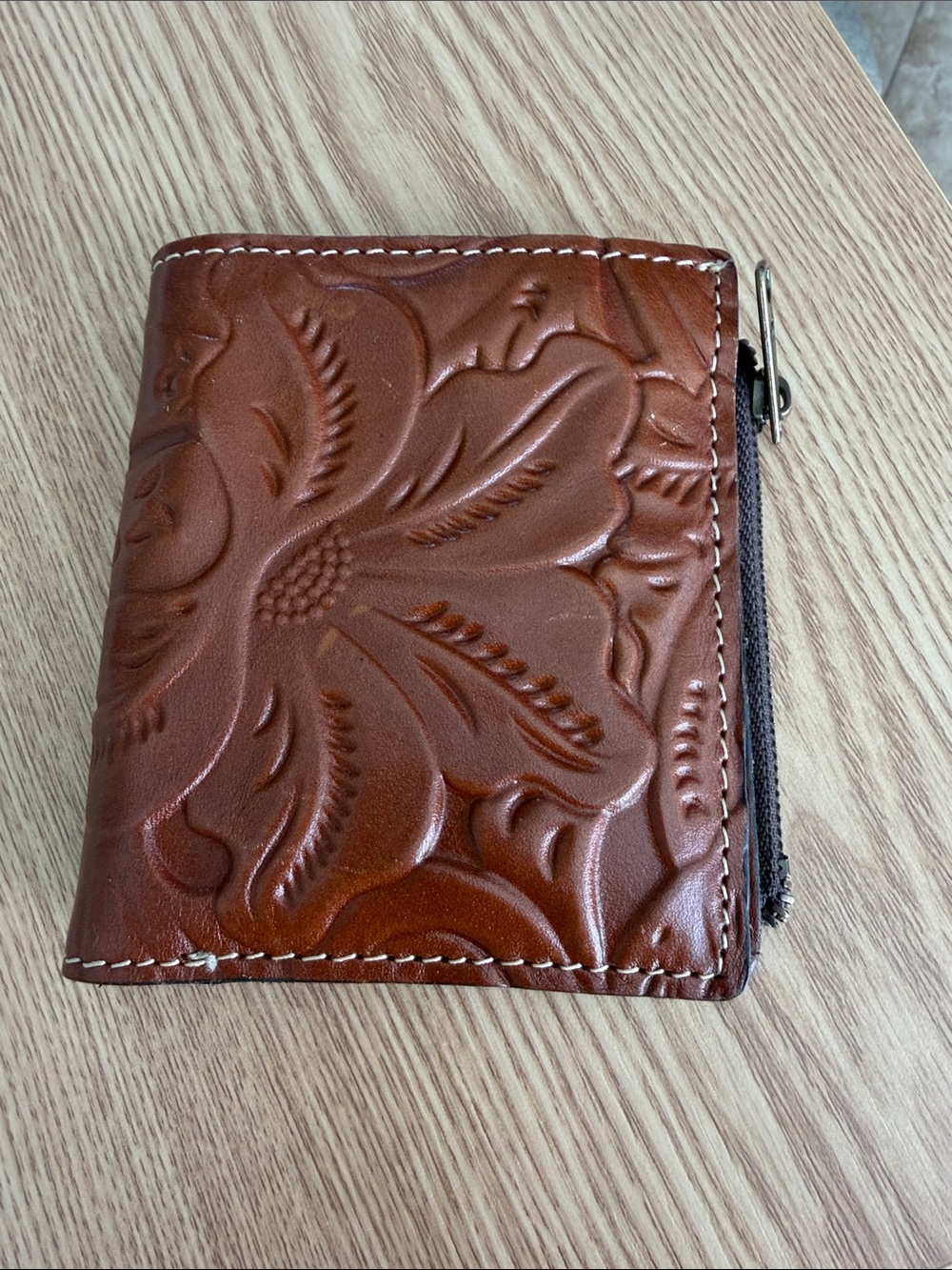 Patricia Nash Embossed Leather Card Case/Wallet in Cognac